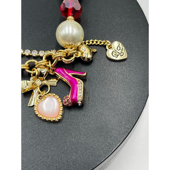 Betsey Johnson Pink Charm Pearl Crystal Dress High Heel Heart Lollipop Bracelet - Picture 2 of 8